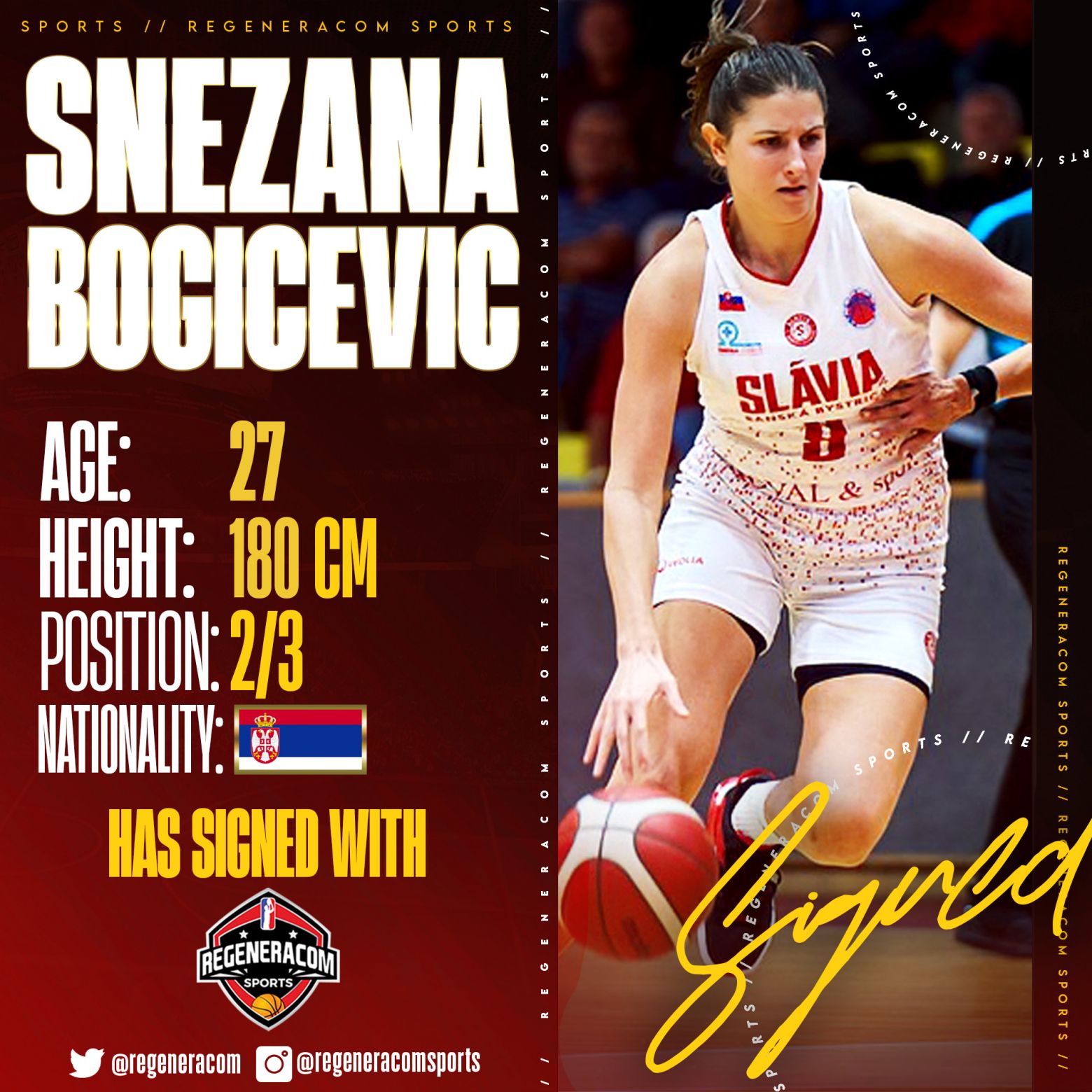 Snezana Bogicevic has signed with Regeneracom Sports