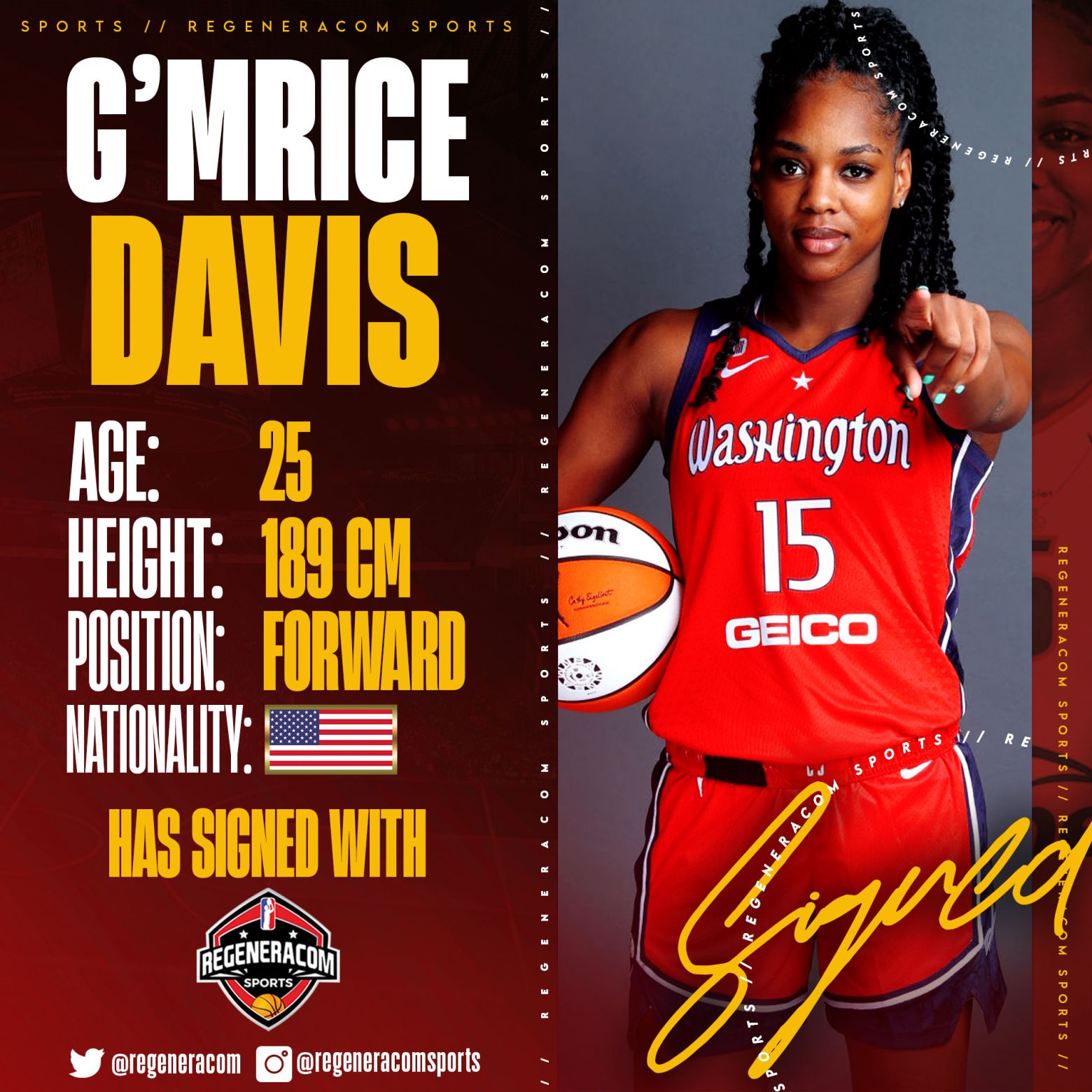 G'MRICE DAVIS has signed with Regeneracom Sports