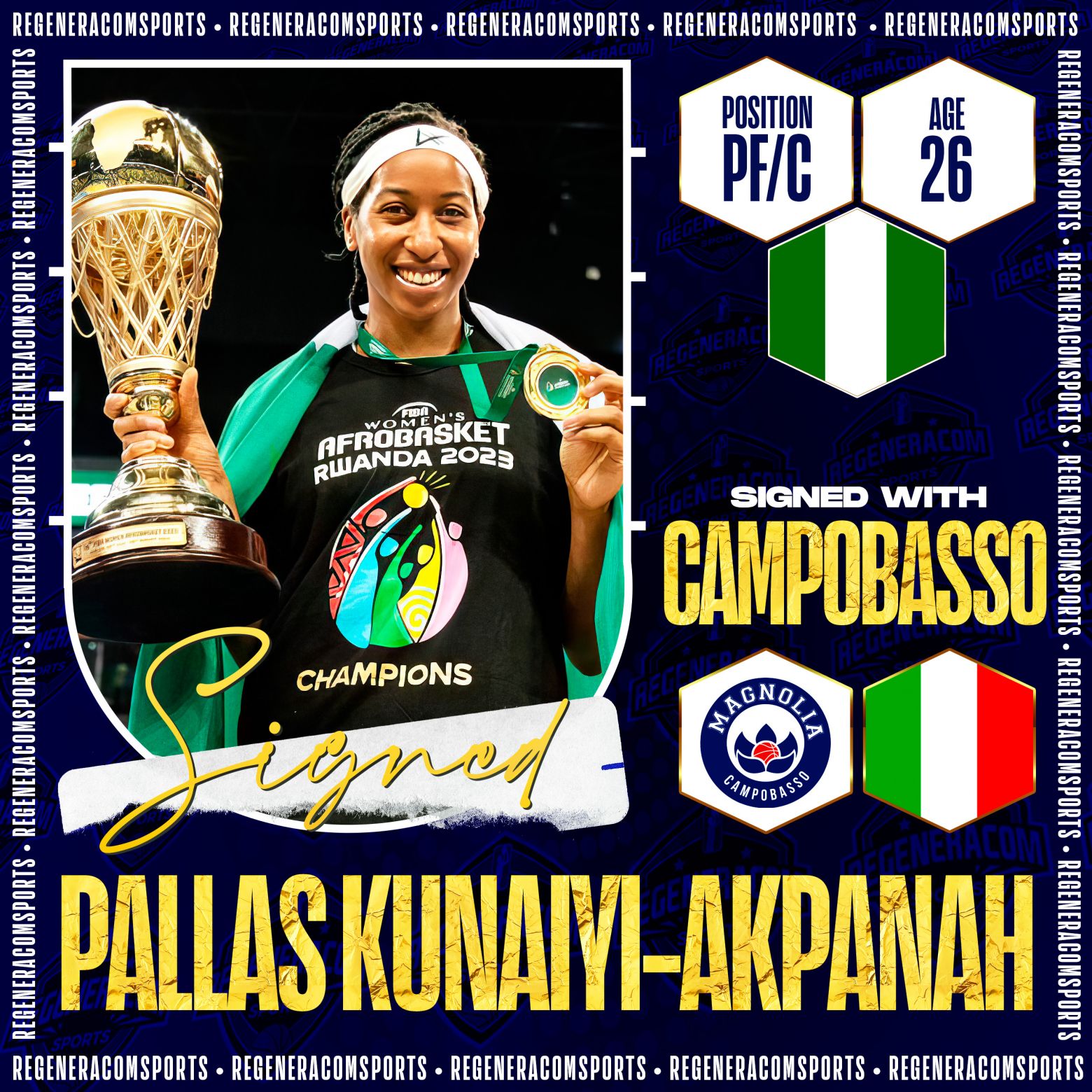 Pallas Kunaiyi-Akpanah has re-signed with Campobasso for the 2023/24 season